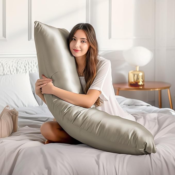 BEDELITE Satin Body Pillow Cover 2 Pack, Super Soft and Cooling Body Pillow Pillowcase for Hair and Skin, Breathable Silky Full Long Pillowcase Cover(20"x54", Taupe) - Bloomnest