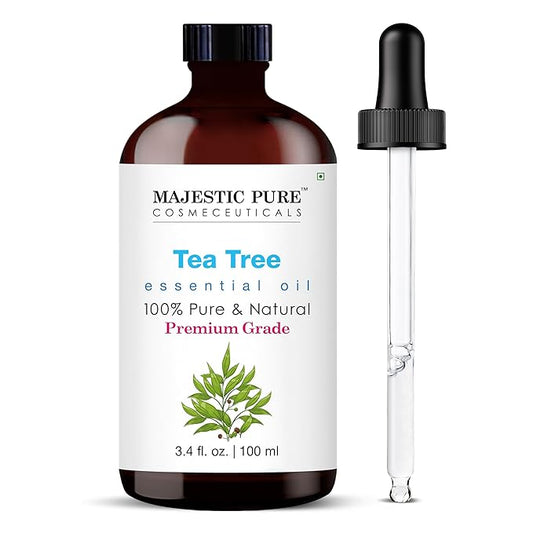 Majestic Pure Tea Tree Essential Oil with Glass Dropper - 3.4 Fl Oz - 100% Pure and Natural Tea Tree Oil - Premium Grade Essential Oils for Diffuser, Aromatherapy, Soap and Candle Making - Bloomnest