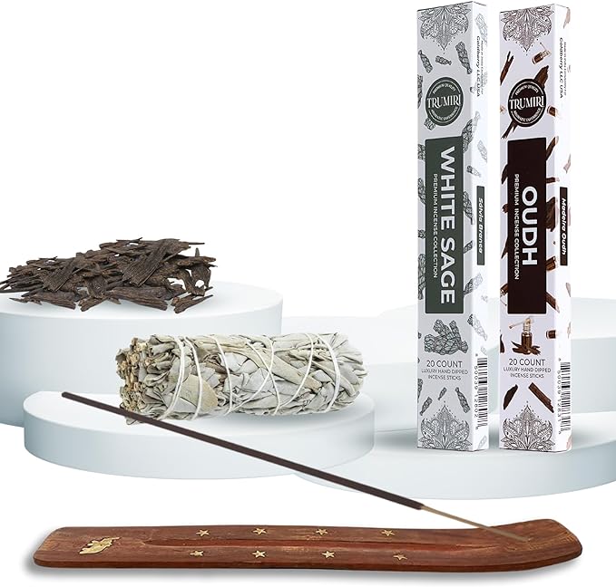 Trumiri Incense Sticks - Combo Pack of 40 Insence-Sticks - 20 White Sage + 20 Oud - Insenses - Insents - Incents - Inscense - Incence - Incienso - All Natural Incense Sticks TRUMIRI