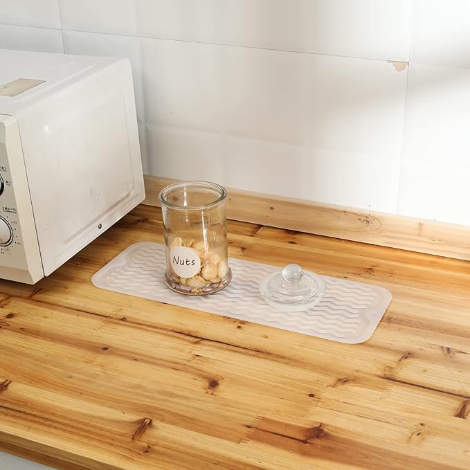 Silicone Dish Drying Mat for Multiple Usage,Easy clean,Eco-friendly,Heat-resistant Silicone Mat for Kitchen Counter,Sink,Bar,Bottle,or Cup Translucent M 17 inches x 6 inches - Bloomnest