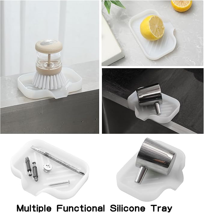 Silicone Bathroom Soap Dishes with Drain Spout-Bathroom and Kitchen Sink Organizer,Sponge Holder,Dish Soap Tray,Perfect for Dispenser,Scrubber,Bottle,Cup on Counter Translucent 4.9"×3.2" - Bloomnest