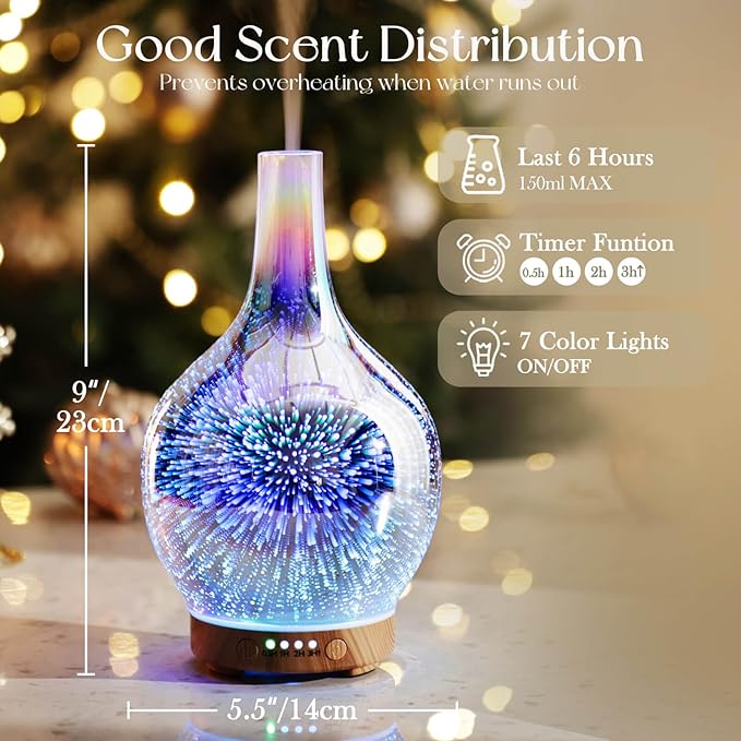 Porseme 3D Essential Oil Diffuser Cool Mist Humidifier Ultrasonic Aromatherapy Diffuser,150ml Last 6h,Auto Shut-Off,Air Refresh,Decoration for Home,Office,Yoga,Baby,Sleep Porseme