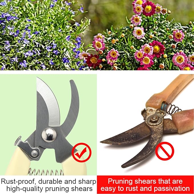 Premium garden shears, meperez pruning scissors gardening tools, pruners for flower, bushes, rose and fruit tree, use for florist, yard and orchard the plant clippers, sharp white steel anvil snips, 2 - Bloomnest