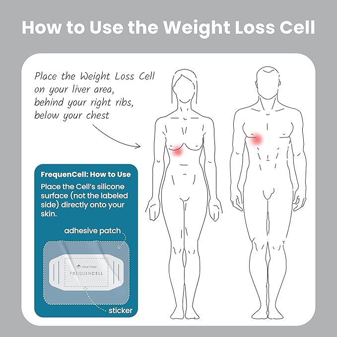 Weight Loss FrequenCell • Wearable Frequency Therapy for Everyday Health • Stimulates Metabolism • Increase Self-Love • Fuel Your Body Correctly • 100% Natural, Zero Side Effects VitalField
