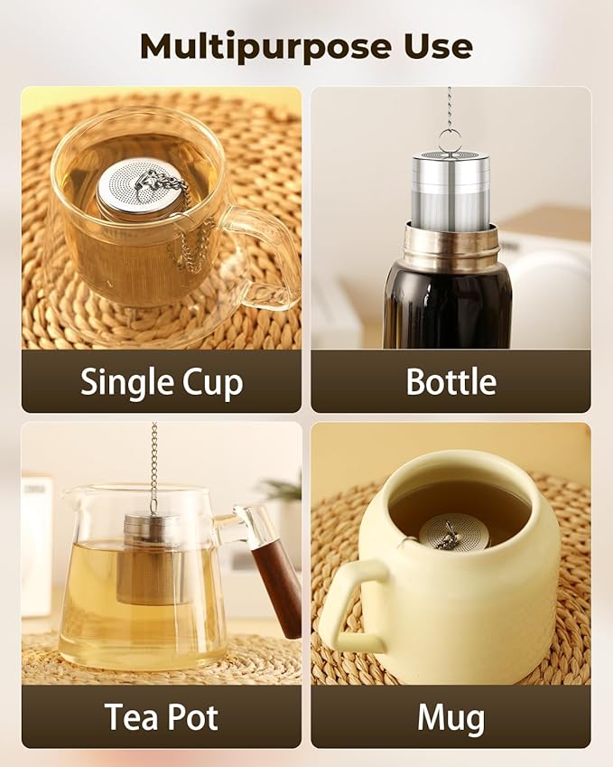 House Again Tea Infusers, Extra Fine Mesh Tea Strainers for Loose Tea, Updated Slim Threaded Lid & 304 Stainless Steel, Loose Leaf Tea Steeper for Brew Tea Spices & Seasonings - Bloomnest