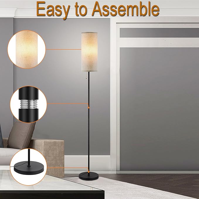 Floor Lamp for Living Room, Modern Standing Lamps with Lampshade, Minimalist Tall Lamp with Chain Switch for Living Room, LED Bulb Included (Beige Shade) - Bloomnest