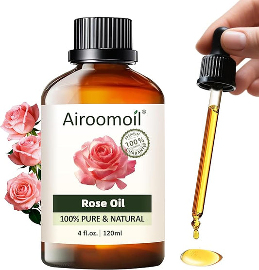 Rose Essential Oil 4 fl oz (120ml), 100% Natural Rose Oil for Diffusers & DIY, Aromatherapy, Soft-to-Medium Floral Aroma, Large Value Bottle for Home Fragrance & Crafts Airoomoil