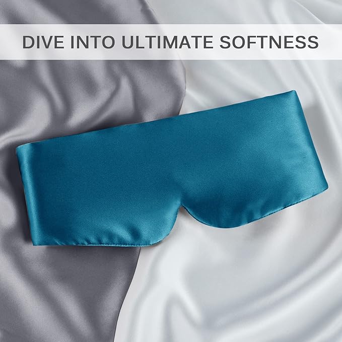 Zenssia 100% Mulberry Silk Sleep Mask Eye Mask for Man and Woman with Adjustable Headband, Full Size Large Sleep Mask & Blindfold for Total Blackout for All Night Sleep, Travel & Nap- Peacock Blue - Bloomnest