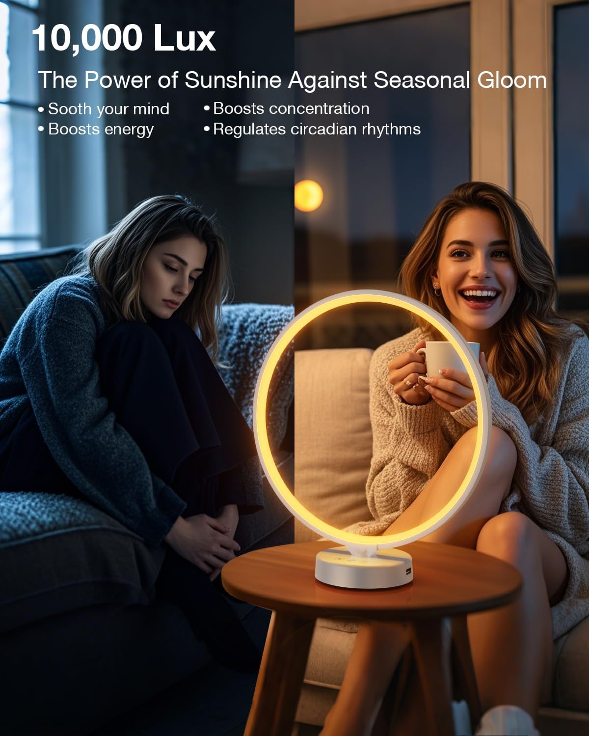 Sun Lamp 10000 Lux Light Therapy Lamp, UV-Free with Remote Control, 3 Color Temperatures, 4 Bright Levels & Timer, Happy Seasonal Sunlight for Home, Office