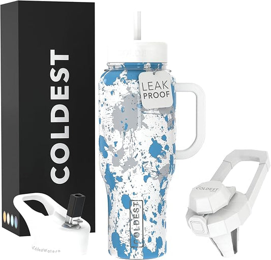 Coldest Tumbler with Handle and Straw - 100% Leak Proof Insulated Tumbler with Lid and Straw (3 Lids) - Stainless Steel Tumblers for Women & Men - Cup Holder Friendly Base, 36 oz (Cloud Matter) - Bloomnest
