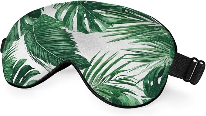 Tropical Palm Leaves Sleep Mask Eye Mask Green Jungle Leaves Floral Sleep Mask Light Blocking Adjustable Smooth Soft Eye Masks for Women Deep Rest Travel - Bloomnest