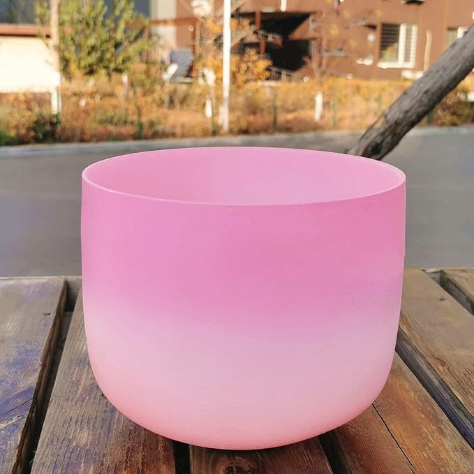 KVKA 10 Inch F Note Heart Chakra Rainbow Quartz Frosted Crystal Singing Bowl with Carrying Case for Sound Healing Yoga Bath - Bloomnest