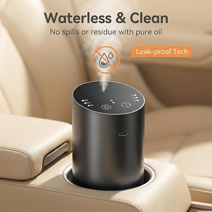 Waterless Car Diffuser, Battery Operated Essential Oil Diffuser with Timer, No Leakage Technology, Super Quiet Cordless Aromatherapy for Car - Bloomnest