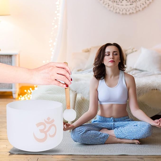 Singing Bowls 432hz C Note 8-Inch Crystal Singing Bowl With A Free Mallet And O-Ring For Sound Healing, Meditation, Yoga, And Sound Baths
