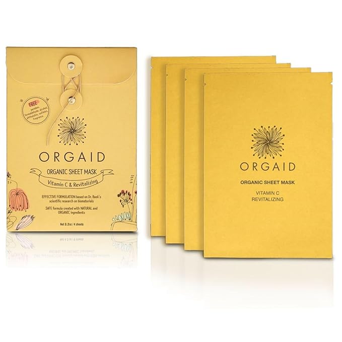 ORGAID Organic Sheet Mask | Made in USA (Vitamin C & Revitalizing, pack of 4) - Bloomnest