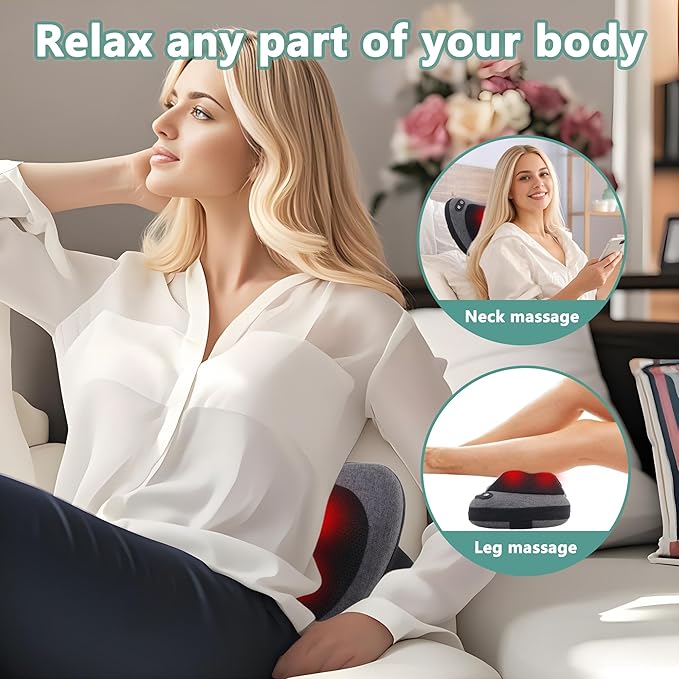 Shiatsu Neck and Back Massager with Heat - Deep Tissue Massage Pillow for Neck, Back & Shoulders Pain Relief, Ergonomic Design Electric Massager for Home, Car, Office Use, Gray - Bloomnest