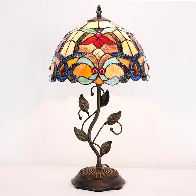 Tiffany Lamp Table Lamp Stained Glass Desk Lamps 12X12X19 Inches Reading Light Decor Bedroom Living Room (Orange Liaison Style) - Bloomnest