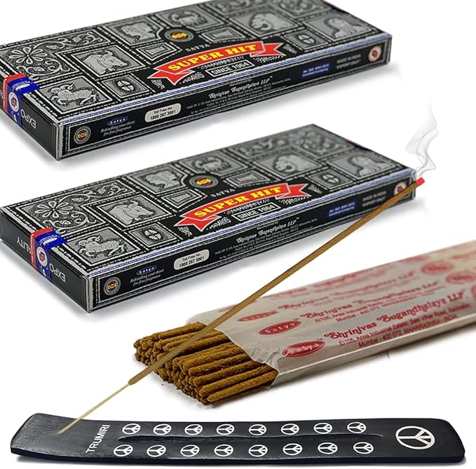 TRUMIRI Incense Stick Holder Bundle with Satya Super Hit 100g Incense Sticks - Pack of 2 (Approx 200 Sticks) - Bloomnest