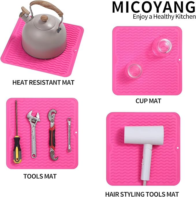 Silicone Dish Drying Mat for Multiple Usage,Easy clean,Eco-friendly,Heat-resistant Silicone Mat for Kitchen Counter or Sink,Refrigerator or Drawer liner Rose M 12 inches x 12 inches - Bloomnest
