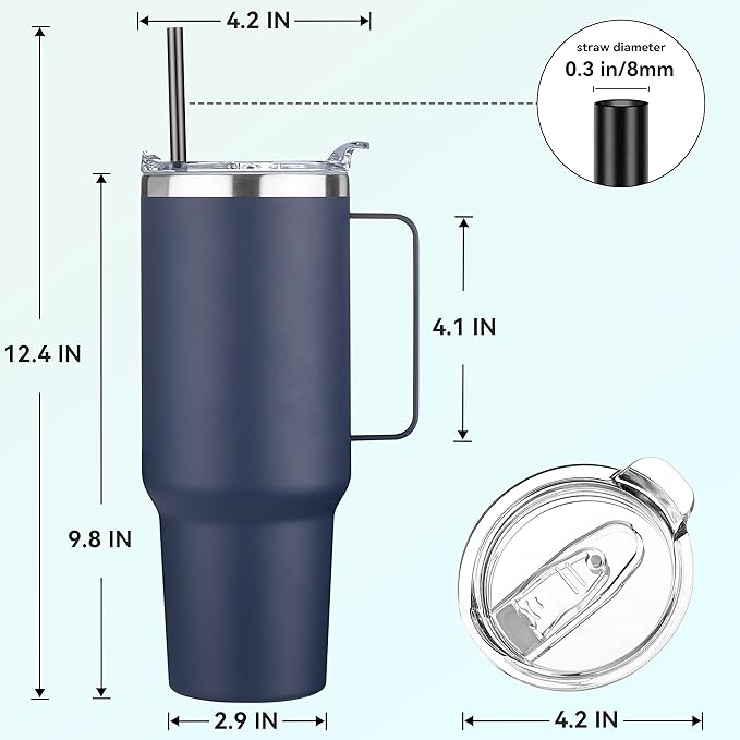 HASLE OUTFITTERS 40 oz Stainless Steel Tumbler with Handle, Vacuum Insulated Tumblers Bulk, Reusable Double Wall Travel Coffee Mug, Durable Powder Coated Water Bottle(Navy, 1) - Bloomnest