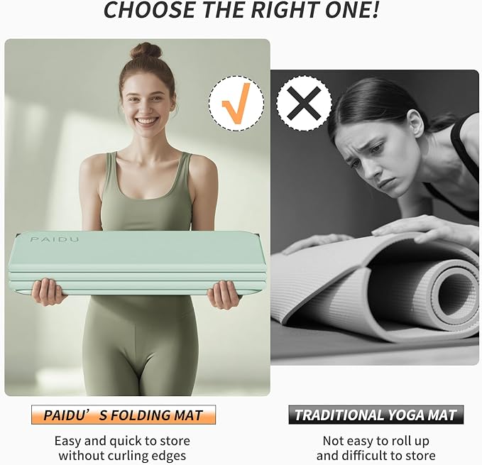 Foldable Fitness Yoga Mat | 2/5" (10MM) Extra Thick | SGS Certified Non-Slip TPE | 75x26" Extra Long-Wide | Portable & Easy Store | for Yoga, Pilates, Home Gym & Full-Body Workouts - Bloomnest