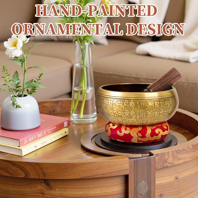 AKLOT HandMade Meditation Singing Bowl: Tibetan Sound Bowl Set with Pure Tone, Sound Bath Bowl with Cushion, Mallet, Carry Bag, Spiritual Gift for Chakra Clearing, Yoga, Prayer, Relaxation (5 Inch)