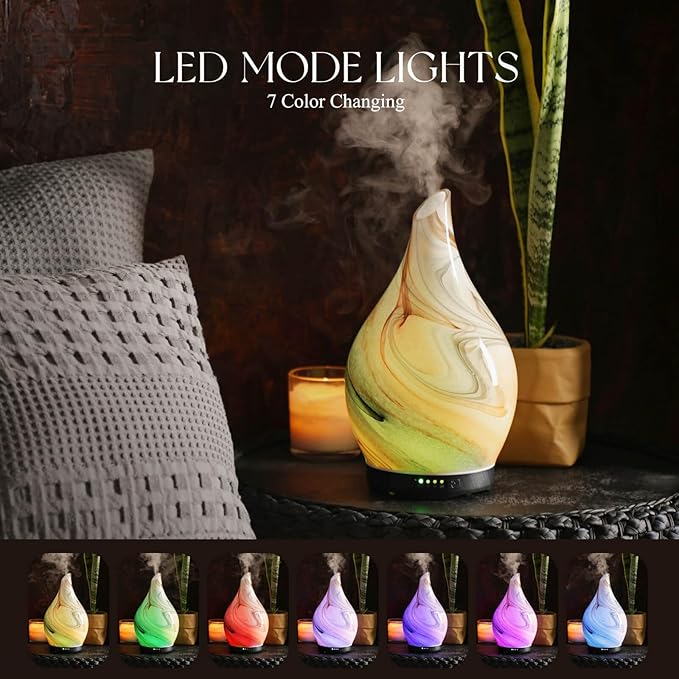 Porseme 280ml Essential Oil Diffuser Glass Color Changing Aroma Air Diffusers Aromatherapy Ultrasonic Cool Mist Humidifier 7 Running Hours Waterless Auto-Off for Sleeping, Yoga, Spa (Jupiter) - Bloomnest