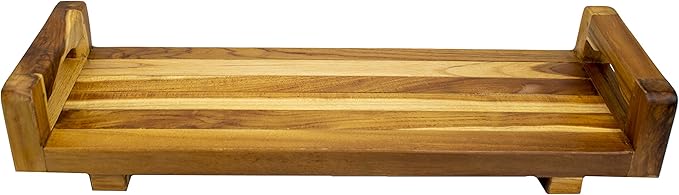 EcoDecors 29 Inch Bath Tub Tray Wood and Eleganto 4 Piece Teak Bathroom Nesting Amenities Set Bundle - Bloomnest