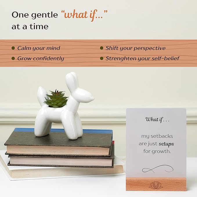 Ariond What If... Mindful Daily Affirmation Cards for Women, Motivational Cards with Display Stand, Encouragement Gifts for Women, Gifts for People with Anxiety - Bloomnest