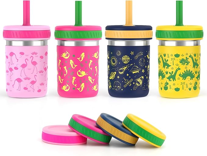 Sursip Toddler Kids Cups with Lids and Straws, Stainless Steel Toddler Spill Proof Sippy Cup for Smoothie & Snacks Water Drinks Tumbler, BPA-Free, Dishwasher Safe-10 oz - Bloomnest