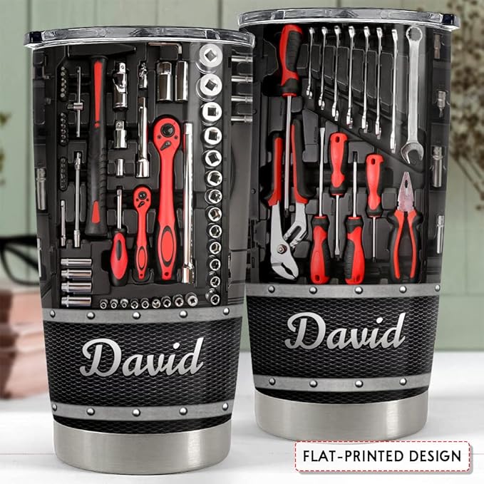 SANDJEST Personalized Mechanic Tumbler Metallic Style 20oz 30oz Tumbler with Lid Gift for Men Husband Dad on Father's Day Birthday - Bloomnest
