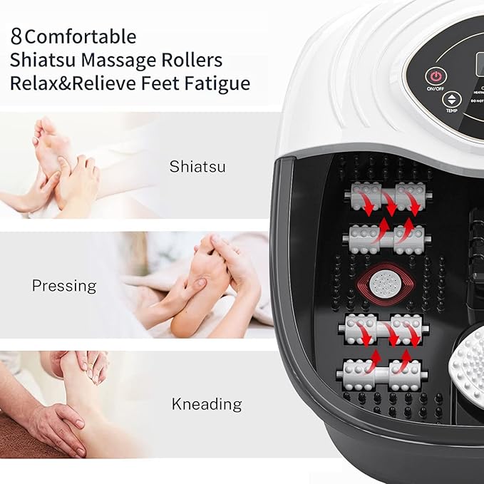 Foot Spa,Foot Bath Massager with Tea Tree Oil Foot Soak with Epsom Salt - with Heat, Bubbles and Vibration,Red Light,Medicine Box Digital Temperature Control 8 Acupressure Massage Points - Bloomnest