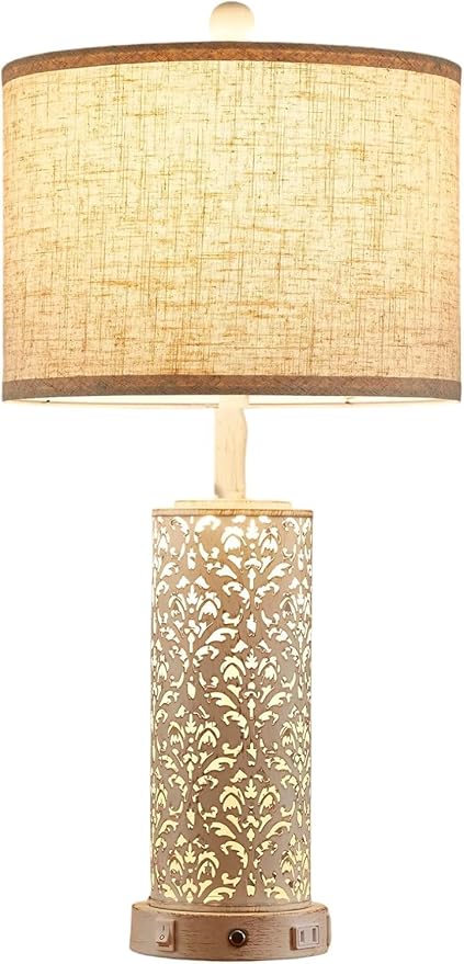 26" Farmhouse Table Lamp Dual Light, 3-Way Dimmable Touch Lamps, Rustic Nightstand Bedside Lamps with 2 USB Ports + AC Outlet, Modern Nightlight for Living Room Bedroom and Nightstand - Bloomnest