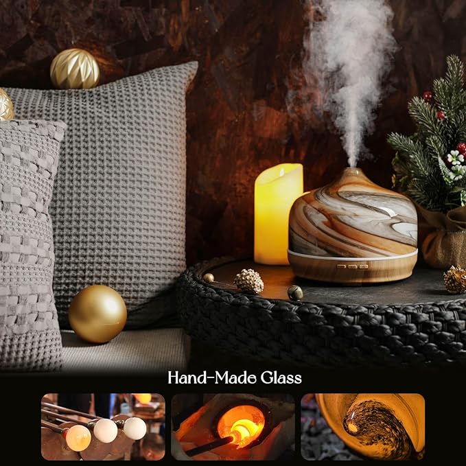 Porseme 500ml Glass Essential Oil Diffuser Aromatherapy Ultrasonic Cool Mist Humidifier 15-21 Running Hours Waterless Auto-Off Air Diffusers for Sleeping,Yoga,Office Working,Spa and Rest (Deep Desert) - Bloomnest