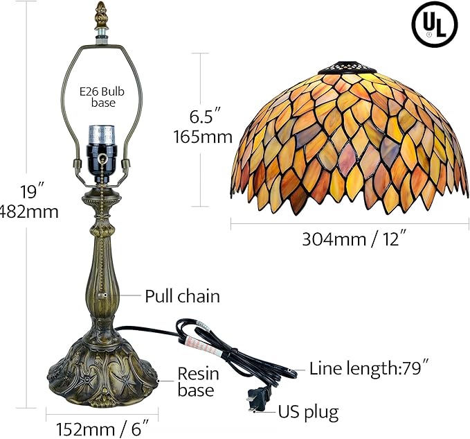 Tiffany Style Table Lamp Vintage Stained Glass Desk Lamp Mable Gradient Green Wisteria Bedside Reading Light Decor Bedroom Living Room Home Office D12 xH18 - Bloomnest