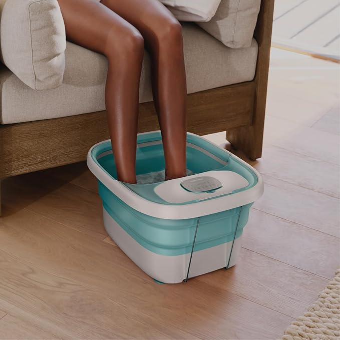 Homedics Smart Space Deluxe Footbath with Heat Boost, Patented Collapsible Design, Invigorating Bubble + Vibration Massage, 3 Pedicure Attachments, Safety-Lock System, Includes Bath Salts - Bloomnest