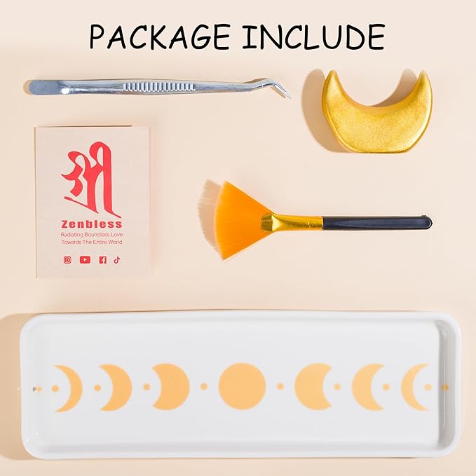 ZenBless Incense Holder Multifunction Incense Burner for Burning Palo Santo,Sage Smudge, Incense Sticks,Handcrafted Ceramic Moon Phase Insence-Stick Holder, Ideal for Spiritual Meditation Yoga Gift - Bloomnest