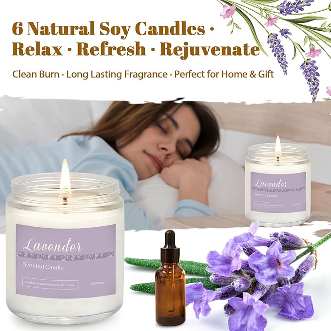 6 Pack Candles for Home Scented Aromatherapy Candles Gifts Set for Women, Lavender Candle, 37.8 oz 300 Hour Long Lasting Candles, Stocking Stuffers, Birthday, Valentine, Christmas, Anniversary Present - Bloomnest