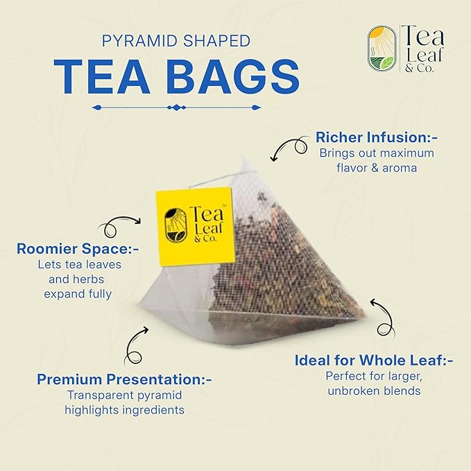 Tealeaf & Co. Butterfly Pea Herbal Tea Bags Blended with Fresh Herbs - Herbal Tea with Butterfly Pea Flower - Contains Low Caffeine - Gluten Free - 50Teabags (3.52oz/100gm) - Bloomnest