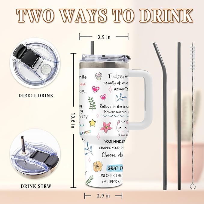 DUUV Inspirational Gifts for Women Men Friends Sister, Birthday Gifts for Motivation, Positive Affirmations Mug for Christmas, Mental Health Self Love Morning-Mindset Cup Tumbler 40 Oz, 1PCS - Bloomnest