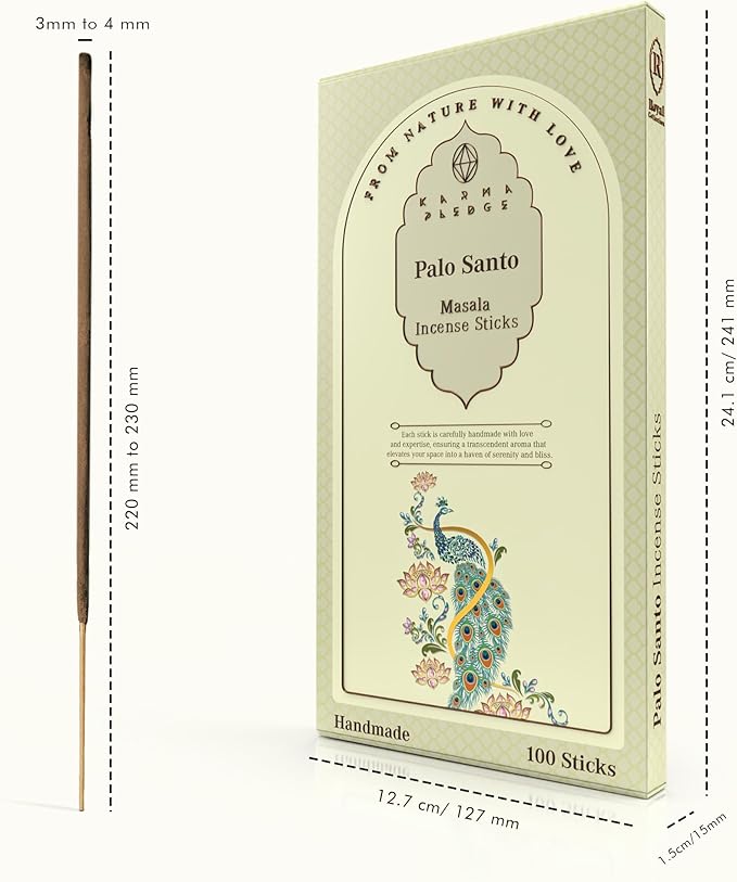 Incense Sticks, Palo Santo Incense, Pack of 100 Stick, Hand Rolled Aromatic Masala Made with Natural Ingredients, 45-60 Minute Burn Time, Best for Home Fragrance, Meditation, Yoga, Spiritual Healing KARMAPLEDGE