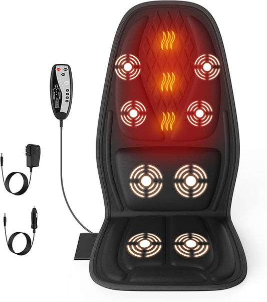 Back Massager with Heat, Seat Massager with 8 Powerful Vibration Motors, Portable Massage Chair Pad for Office Home Use, Gift for Men/Women/Family/Friends - Bloomnest