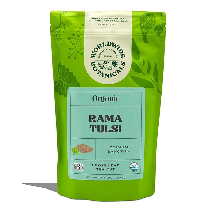 Worldwide Botanicals Organic Holy Basil Tea, 8oz - Tulsi Rama - Loose Leaf Premium Herbal Tea, 100% Pure Tulsi Holy Basil, Fair Trade, Adaptogenic, Kosher - Bloomnest