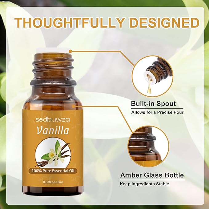 Sedbuwza Vanilla Essential Oil, Pure Organic Vanilla Fragrance Oil for Diffuser, Humidifier, Soap, Candle, Perfume Sedbuwza