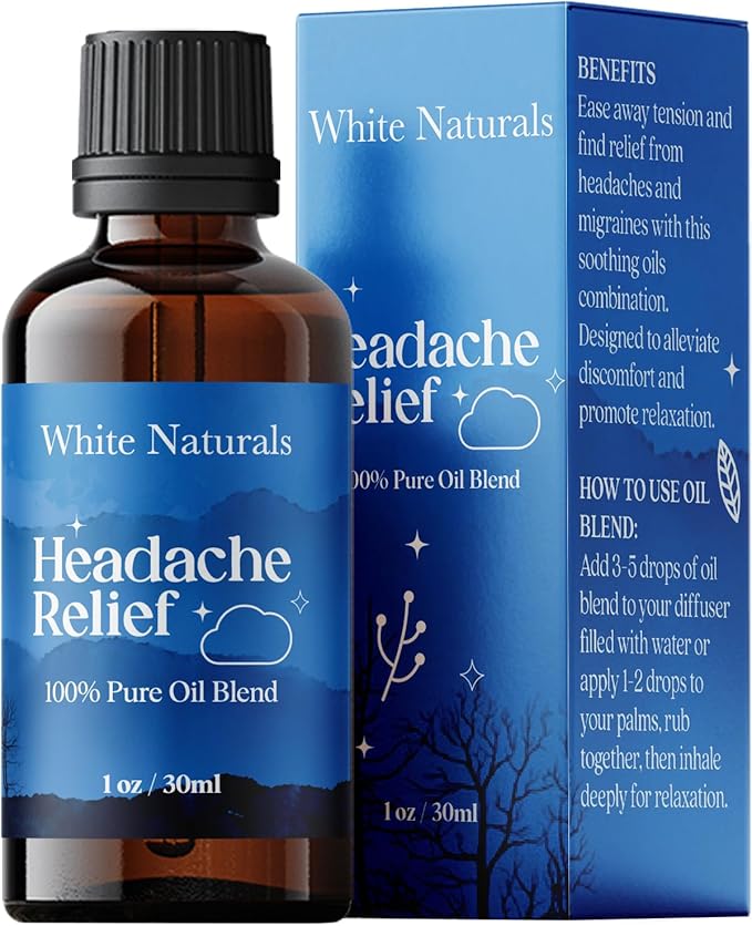 White Naturals Headache Relief Essential Oil Blend – Soothing Aromatherapy Oil for Tension & Headache Relief, 100% Pure & Natural Essential Oils for Calm & Relaxation, 1oz - Bloomnest