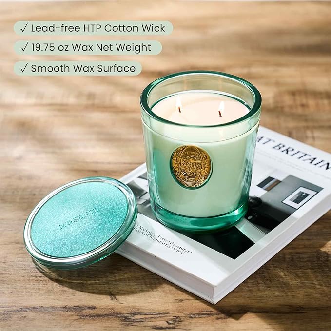 M&SENSE Large Two-Wick Aromatherapy Soy Candle | Eucalyptus Mint & Blue | 19.8 oz, 120H Burn Time | Luxury Scented Candle for Relaxation, Gifting, Home Décor | Ideal for Bedroom, Office - Bloomnest