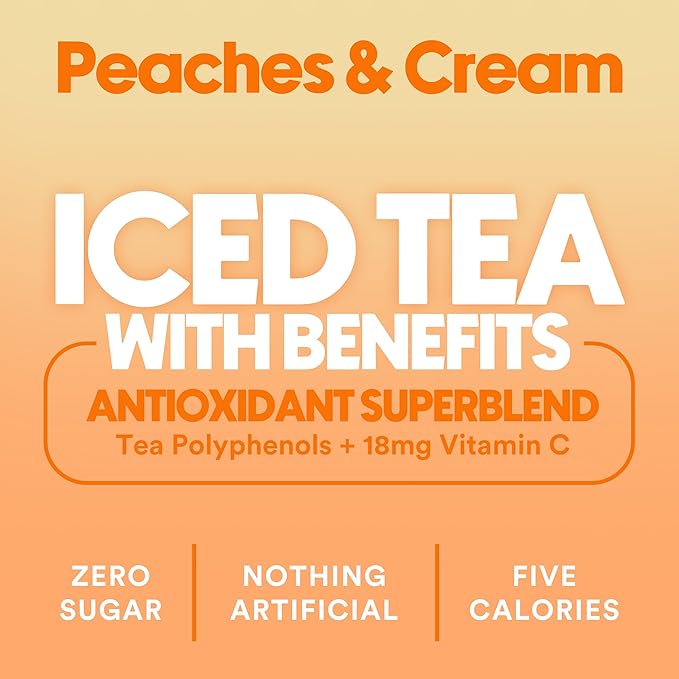Ryl Peaches & Cream Iced Tea – Antioxidant Superblend, No Artificial Ingredients, Zero Sugar, Five Calories, Low Carb, Non-GMO, Kosher, Gluten Free, Made in the USA, 12-Pack, 16 Fl Oz - Bloomnest