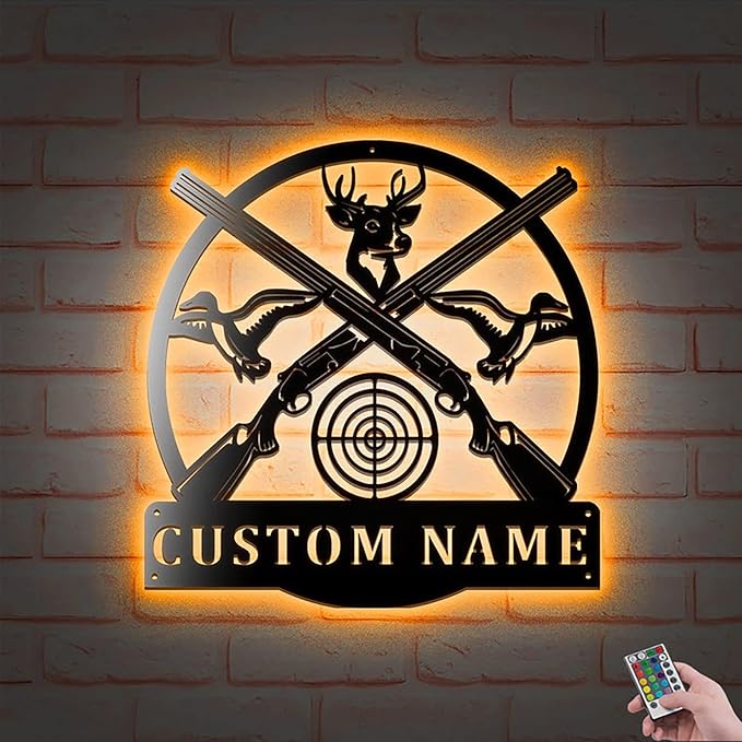 Lovely POD Personalized Metal Sign - Custom Name Father and Son Hunting Led Lights Wall Art, Personalized Hunter Name Decoration for Home, Duck Hunting Metal Home Decor - Bloomnest