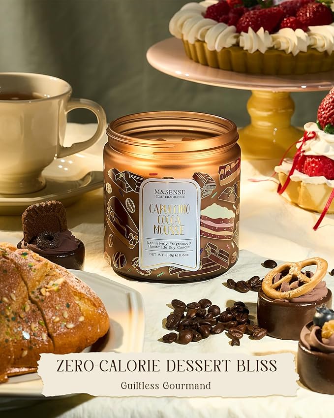 M&SENSE Coffee Candles Cappuccino Cocoa Scented, Soy Based Wax 11.6oz 70 Hours Non Toxic Slow Burn, Double Wick Highly Scented Chocolate Candles for Relaxation, Holiday Gifts for Coffee Lover - Bloomnest