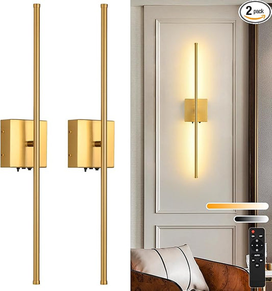 Battery Operated Wall Sconces Set of 2, 11000mAh Wireless Rechargeable Gold Wall Lights with Remote Control, 350°Rotate Dimmable Wall Lamp, 3 Color Temperatures, for Bedroom, Living Room, Hallway - Bloomnest